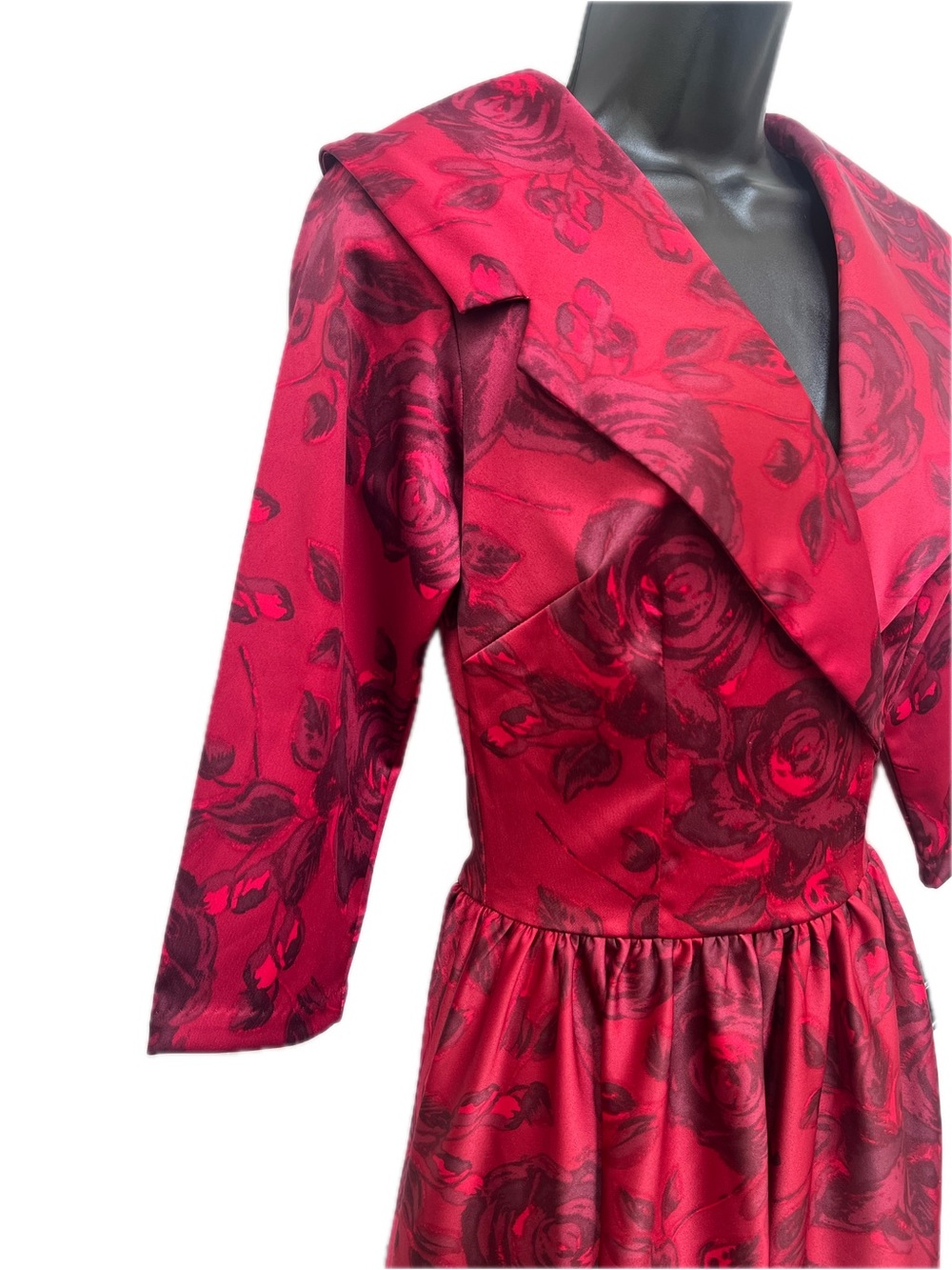 Pinup Couture Red Floral Satin Fit & Flare Midi Dress Small Made in USA - Picture 7 of 12